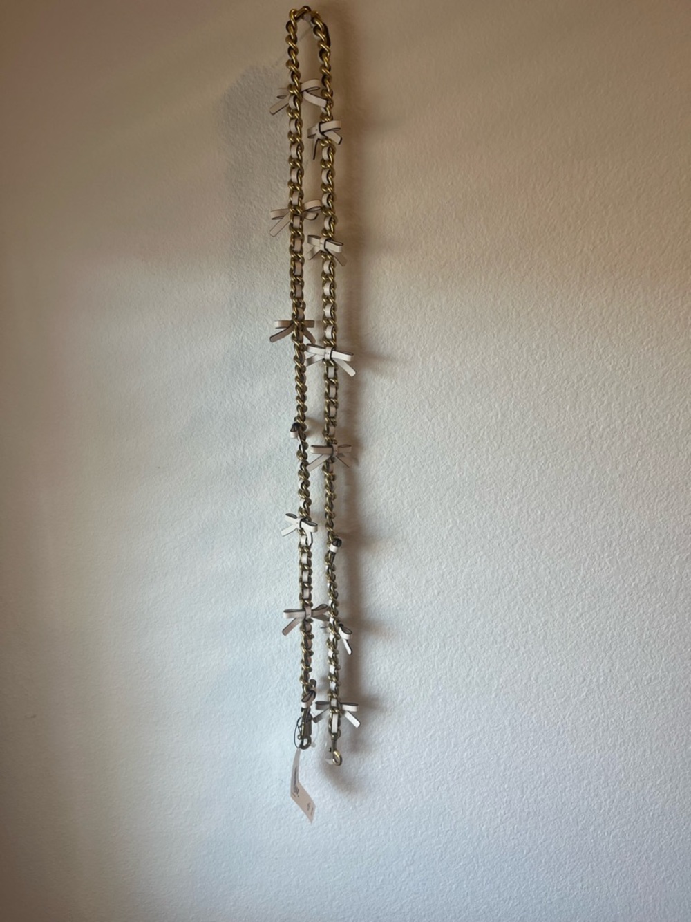 NEW WITH TAGS Coach Leather Chain Strap With Bows Brass/Chalk